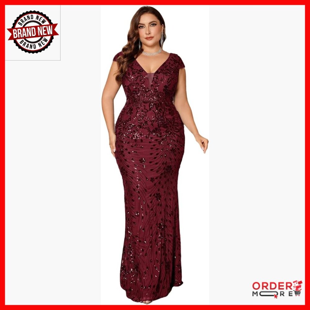 Sequin Mermaid Formal Evening Gown With Cap Sleeves, Floor Length
